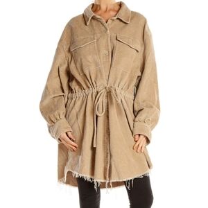 Asos Women's Plus Size Beige Corduroy Shacket Sz 18 Cinched Waist Raw Hem Pocket